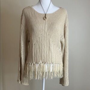 Women’s Elegant Beige Fringe Sweater Size S NWT
